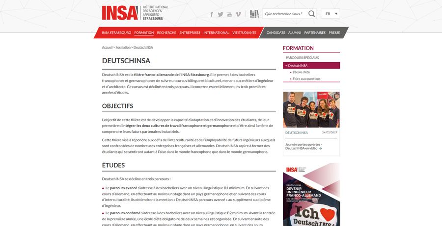 Page de recherche du site principal de l'INSA Strasbourg sur les blogs